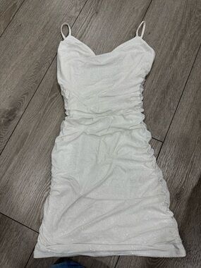 White Sparkle Ruched Slip Dress - Women